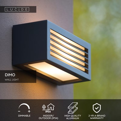 Lucide DIMO - Wall light Indoor/Outdoor - 1xE27 - IP54 - Anthracite
